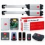 Single BFT PHOBOS BT A40 swing gate motor in aluminium housing with the drive arm extended and personal key release cap