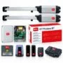 Single BFT PHOBOS BT A40 swing gate motor in aluminium housing with the drive arm extended and personal key release cap