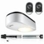 Somfy Dexxo Pro 800 garage door opener motor unit fixed to a ceiling rail above a garage door