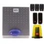 BFT Deimos 24V sliding gate motor sold as a 500 kg kit, showing the front mounted QSC D MA control unit and the module 4 drive pinion