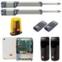 Pair of BFT KUSTOS BT A25 swing gate motors with covered worm screw casing and THALIA control panel from the kit