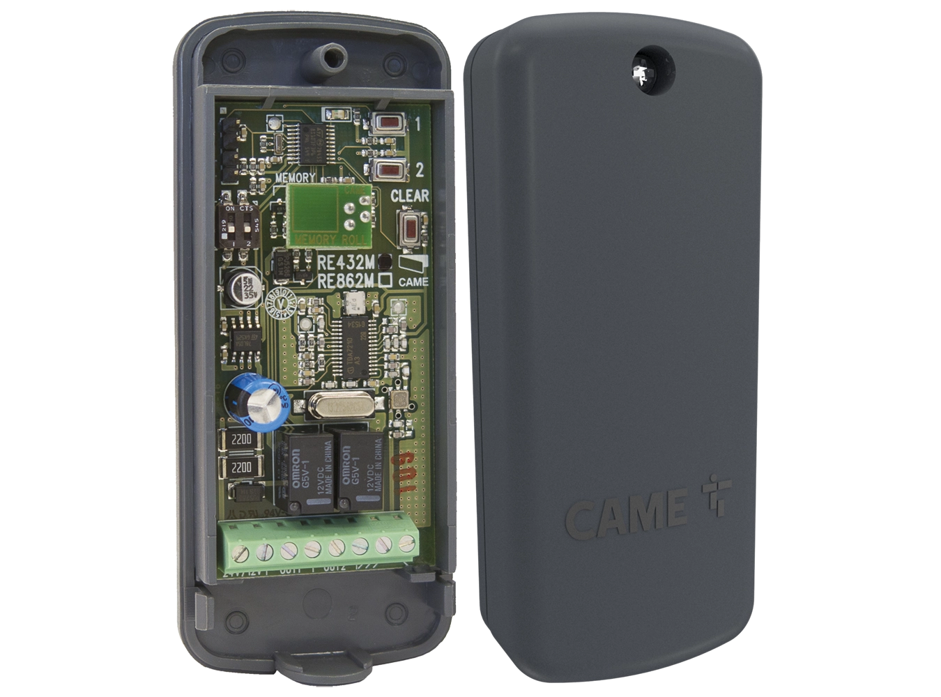 CAME RE432M two channel 433.92 MHz external gate receiver in its IP54 surface mount box