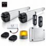 Somfy Ixengo L 24V swing gate motor with its actuator arm extended and the Somfy logo on the housing
