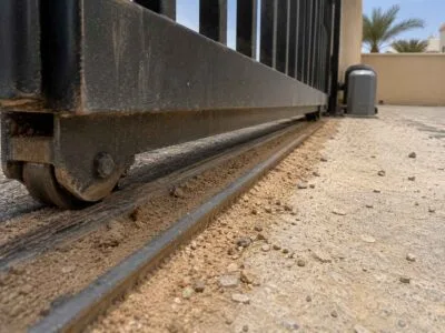 Sand packed into a sliding gate track in Muscat raising motor load