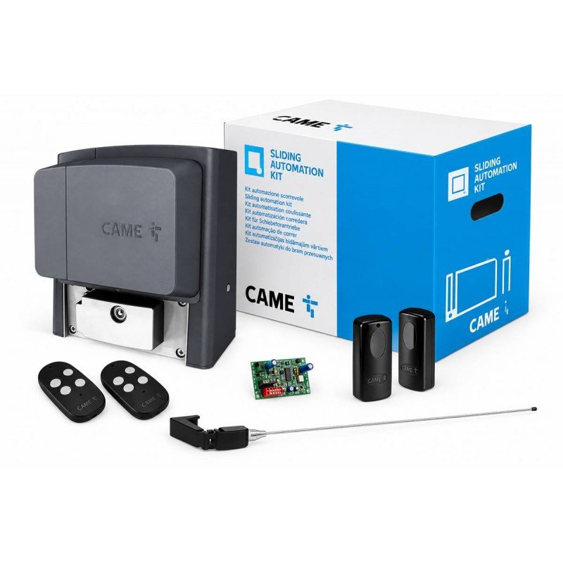 CAME BXV04AGS 400 kg sliding gate motor in a grey housing on a base plate beside a gate rack