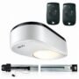Somfy Dexxo Optimo RTS garage door opener motor unit fixed to a ceiling rail above a garage door